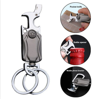 Classic Men's Mini Fingertip Spinner Keychain - Multifunctional Metal Key Ring with Bottle Opener - Foldable Car Key Holder Gift Keyring