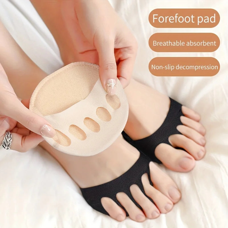 2PCS Five-Toes Forefoot Pads for Women's High Heels - Half Honeycomb Breathable Shoe Cushion for Foot Pain Relief, Moisture Wicking