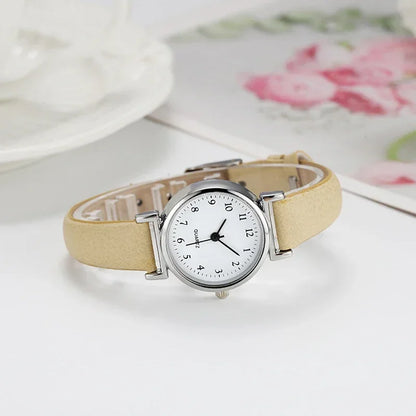 Simple Women’s Watches – Small Dial Quartz Wristwatches, Popular Round Leather Clock for Girls – Ideal Gift, Часы Женские Наручные