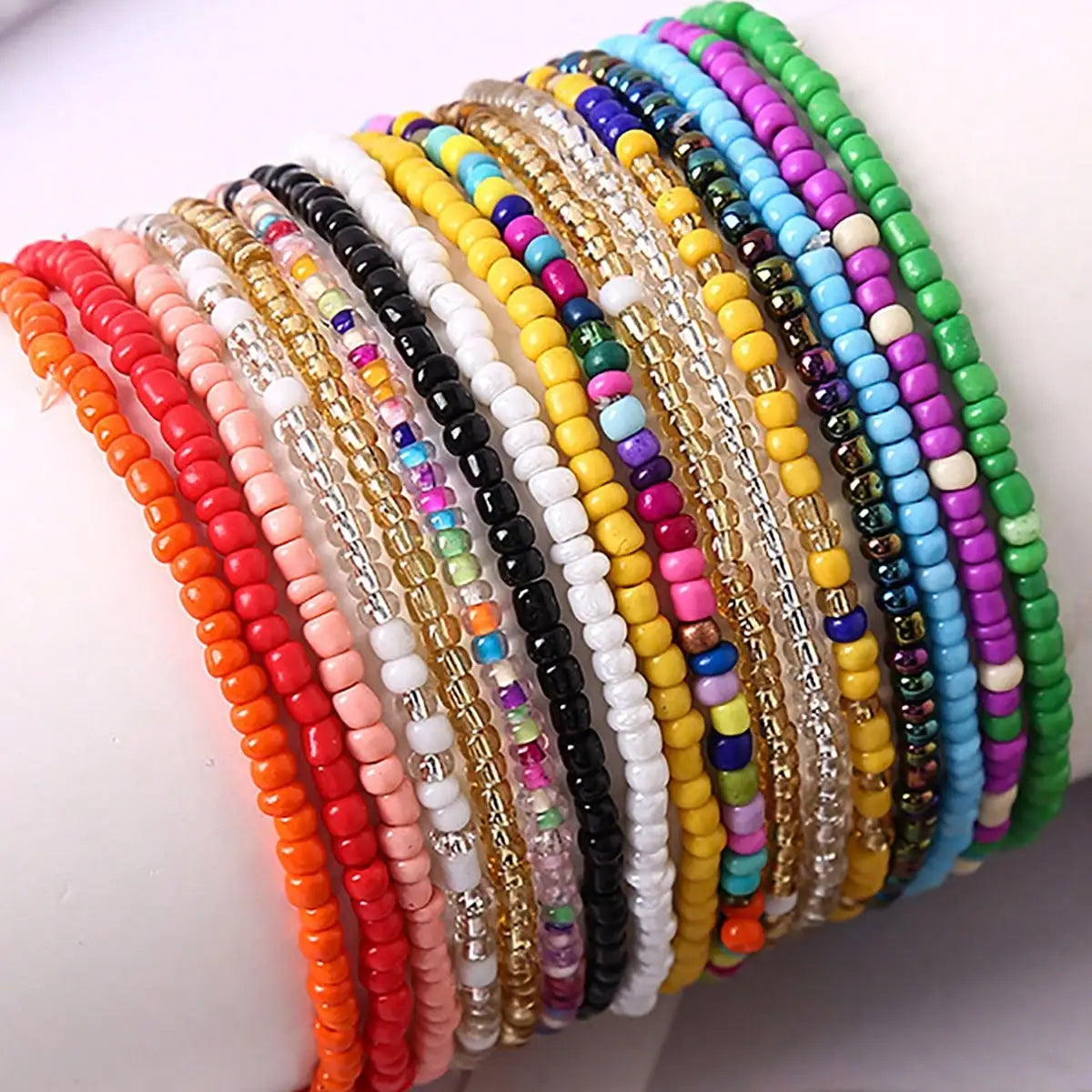 17Pcs Bohemian Elastic Beaded Bracelets - Colorful Stackable Stretch Bracelet Set, Handmade Rainbow Boho Beach Accessories