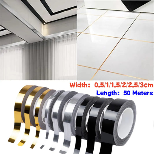 New 50M Gold Black Self-Adhesive Tile Stickers - Waterproof Wall Gap Sealing Strip - Tile Beauty Seam Sticker for Home Decor