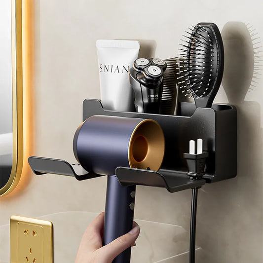 Wall-mounted Hair Dryer Holder - Hairdryer Organizer Box, Straightener Stand, Blower Holder Shelf for Bathroom Accessories