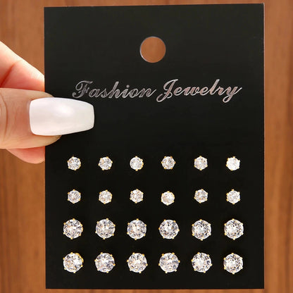 12 Pair White Shiny Wedding Stud Earrings Set | Crystal Jewelry Accessories for Women and Men | Oorbellen Earrings