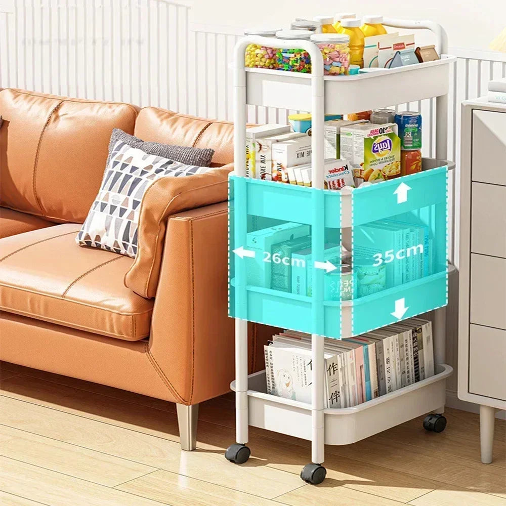 Household Kitchen Organizer Trolley - Mobile Storage Rack Cart with Wheels - Multifunctional Home Accessories - Multi-Storey Bookshelf