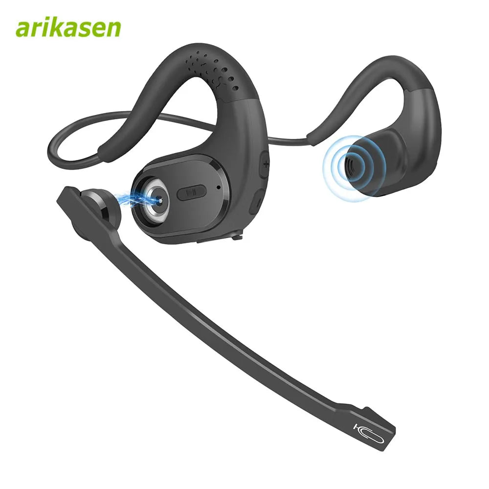 Open Ear Trucker Headphones with Detachable Microphone - Wireless Bluetooth Headsets for Business Office and Cell Phones