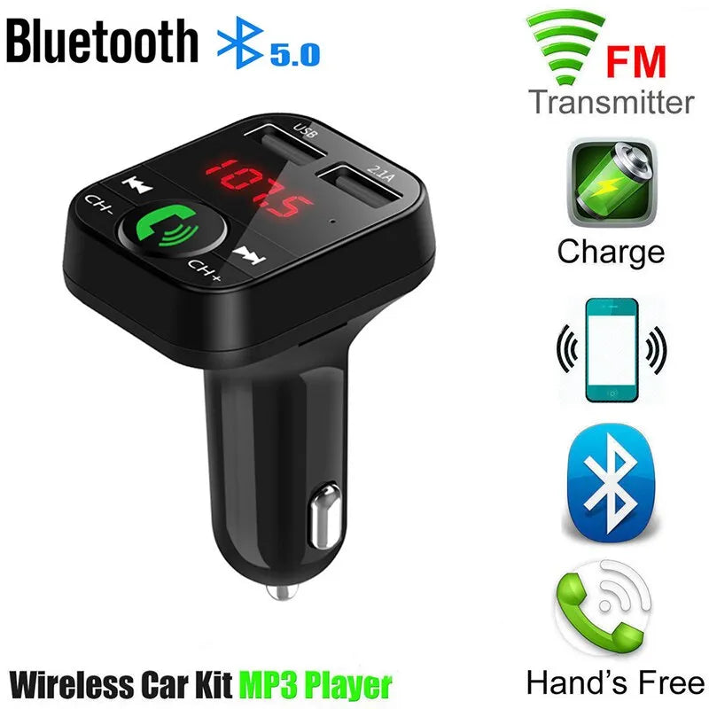 Car MP3 Bluetooth Receiver Player - Handsfree Call FM Transmitter with Card Slot - USB Multifunction Music Drive