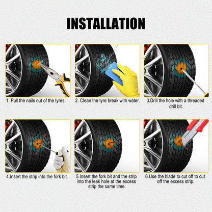 Tire Repair Kit: Puncture Plug Tools for Car Emergency Tire Strips - Includes Stirring Glue Repair Tool