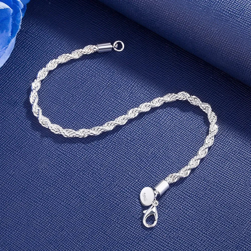 Gorgeous 18k Gold 925 Sterling Silver 4MM Chain Bracelet - 20cm (8in) for Men, Women, and Boys - Wedding Party Jewelry