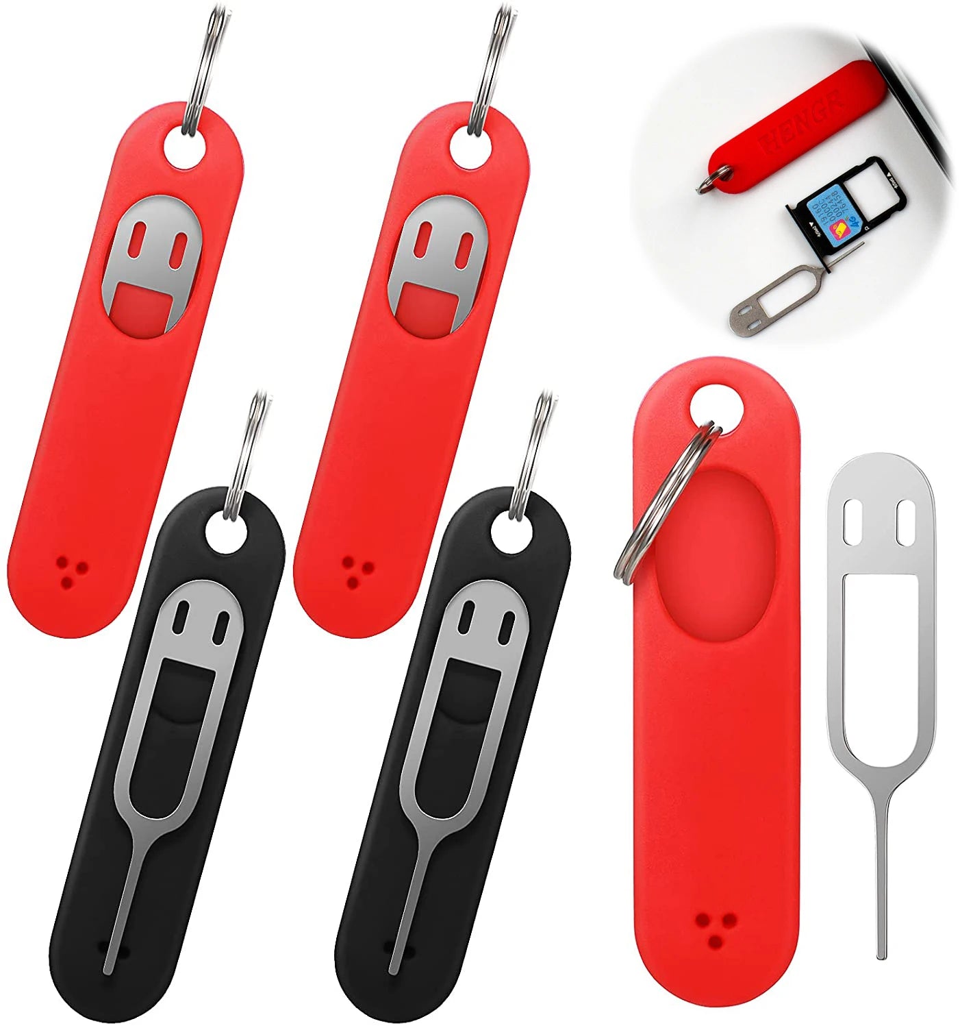 3PCS Silicone SIM Card Pin Keychain – Anti-Lost Phone ID Card Tray Pins – Stainless Steel Removal Needle & Thimble Keyring