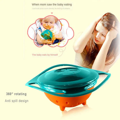 Universal Gyro Bowl: 360 Rotate Spill-Proof Feeding Dishes for Baby Training - Novelty Rotary Balance Toy