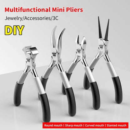 Mini Handcraft Pliers Set - Diagonal, Round Bent, Needle Nose Cutter - Insulated Tools for DIY Small Jewelry Making