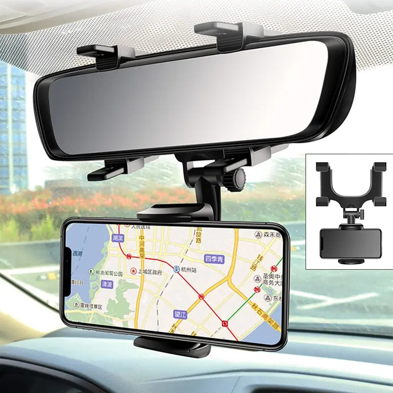 Foldable Car Rearview Mirror Mount Phone Bracket - Navigation GPS Stand, Adjustable Phone Holder for Car Accessories