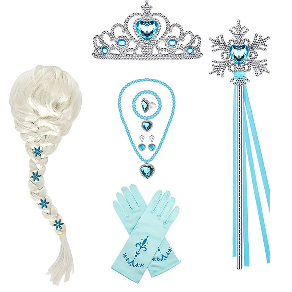 Elsa Princess Accessories Set - Gloves, Wand, Crown, Jewelry, Wig, Necklace Braid for Dress Up, Cosplay, Clothing