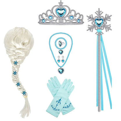 Elsa Princess Accessories Set - Gloves, Wand, Crown, Jewelry, Wig, Necklace Braid for Dress Up, Cosplay, Clothing