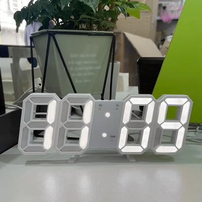 3D LED Digital Clock - Luminous Fashion Wall Clock - Multifunctional USB Plug-In Electronic Clock for Home Decoration