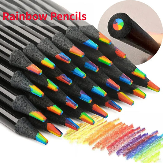 12pcs/Set Kawaii Rainbow Pencil - 7 Colors Concentric Gradient Crayons - Kids Gift for Art Painting and Drawing Stationery