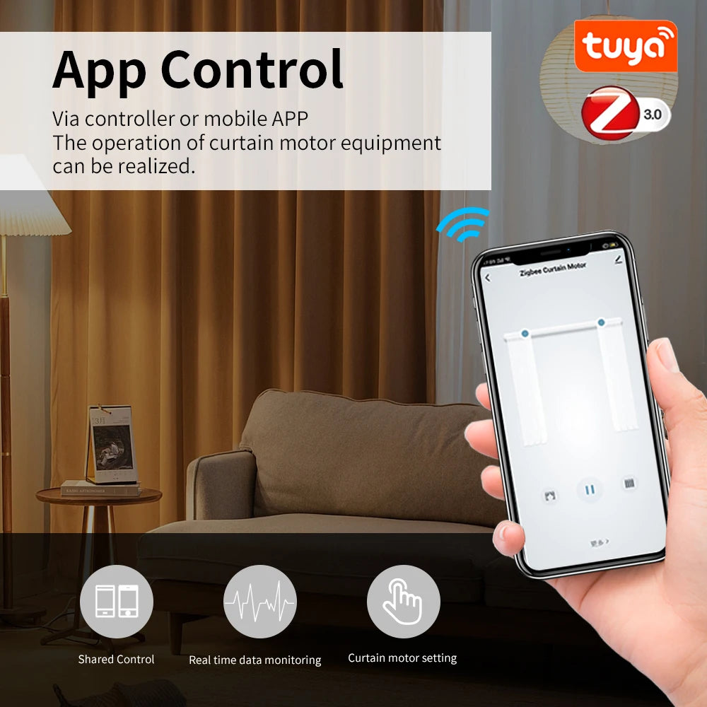 Smart Tuya WiFi/Zigbee Electric Curtain Shutter Motor - 22.5CM Size with RF Remote - APP Control Compatible with Alexa, Google Assistant, SmartThings