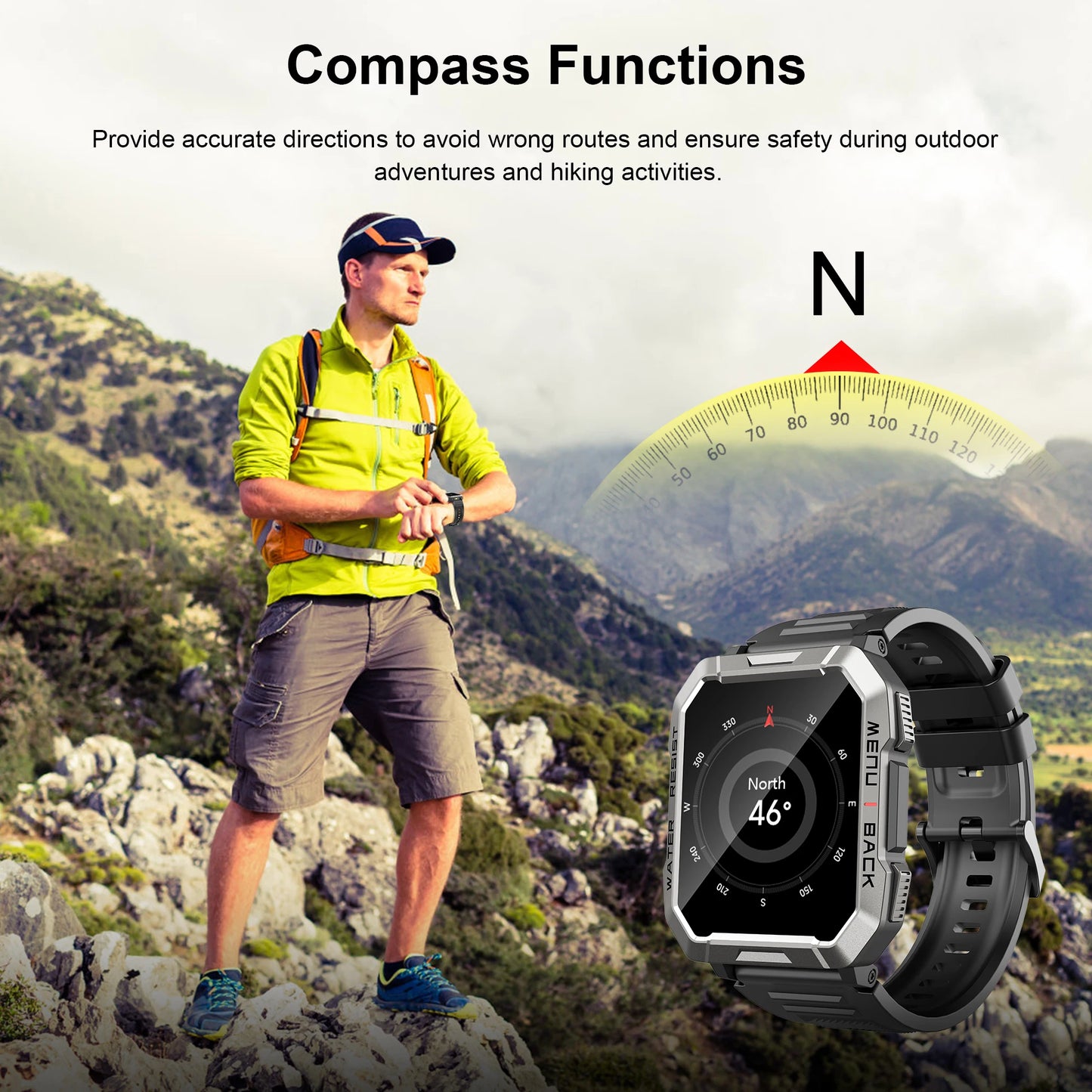 Blackview W60 2024 Smartwatch - 2.01'' HD Display, Rugged Outdoor Watch with Emergency Lighting & Bluetooth Calling