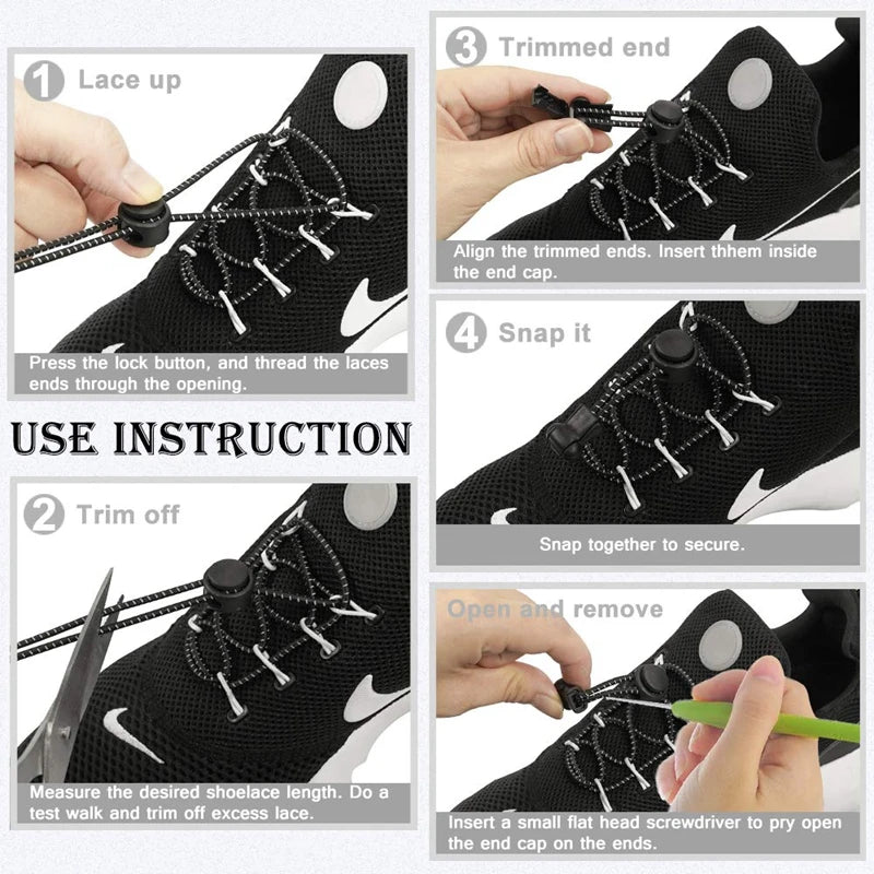 Effortless Style: 1Pair Elastic No Tie Shoe Laces - Stretching Lock Lazy Laces for Sneakers - Quick Rubber Round Shoestrings for Convenient Wear