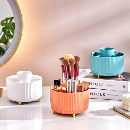 360° Rotating Makeup Brush Holder & Cosmetic Organizer - Desktop Storage Box for Lipstick, Eyeliner, Portable Vanity Essential