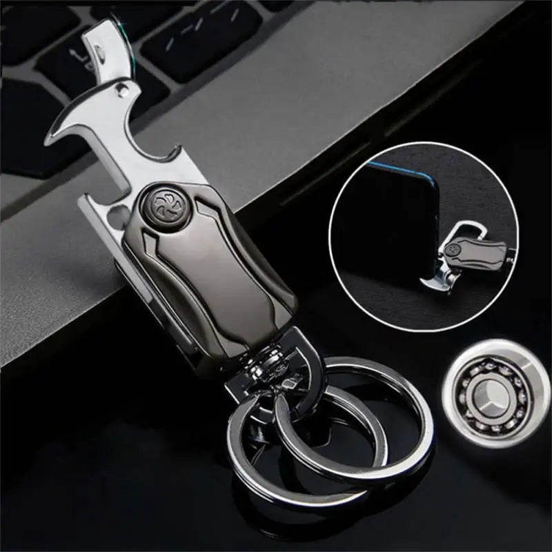 Classic Men's Mini Fingertip Spinner Keychain - Multifunctional Metal Key Ring with Bottle Opener - Foldable Car Key Holder Gift Keyring