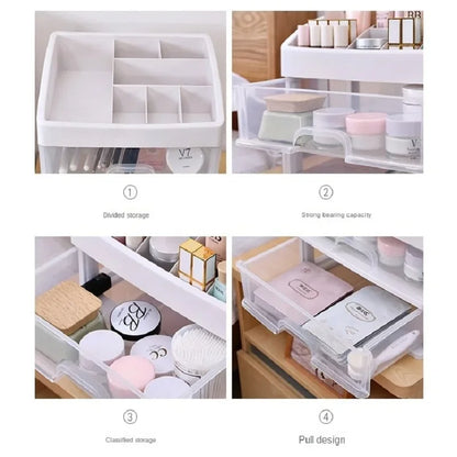 Makeup Case and Jewelry Container - Plastic Organizer with Drawers and Brush Holder for Cosmetics