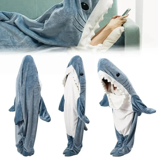 Shark Blanket Onesie for Adults - Cartoon Hooded Flannel Sleeping Bag, Warm Pajama Homewear, Funny Winter Blanket