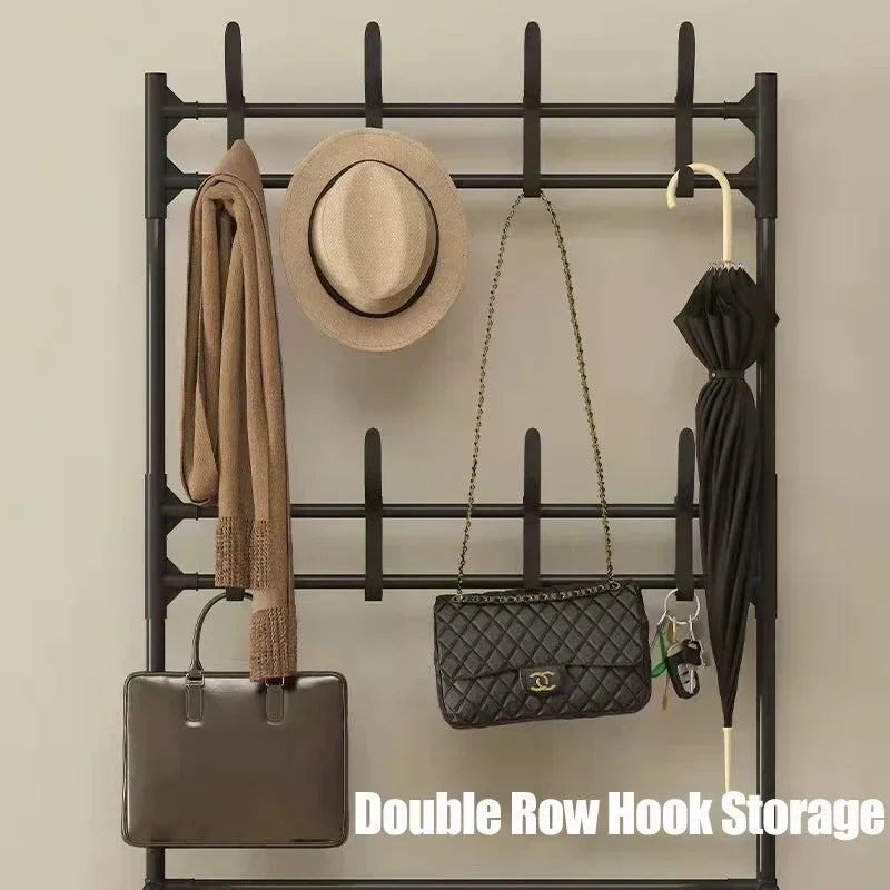 Multi-Layer Doorway Shoe Rack - Clothes Hanger & Hat Hangers - Coat Rack Storage - Indoor Storage Furniture