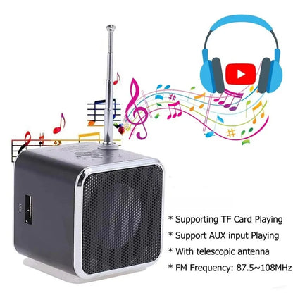 Rechargeable Portable FM Radio - Mini Bluetooth Speaker with Voice Capability, Compatible with Computer, Cell Phone and MP3 Music