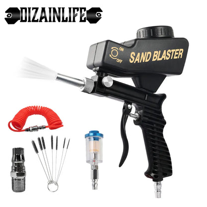 Adjustable Sandblasting Gun - Portable 90 Psi Sand Blaster Paint Spray Machine - Gravity Pneumatic Small Handheld Blasting Gun Set