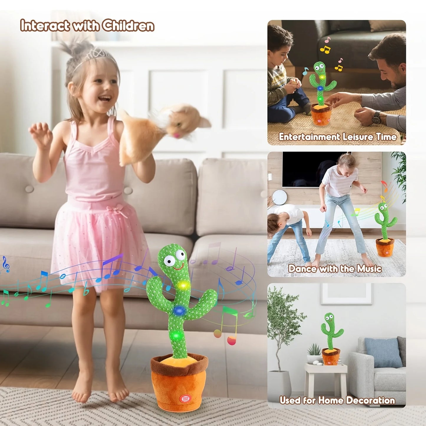 Dancing Cactus Repeat Talking Toy: Interactive Plush with Singing & Recording Features