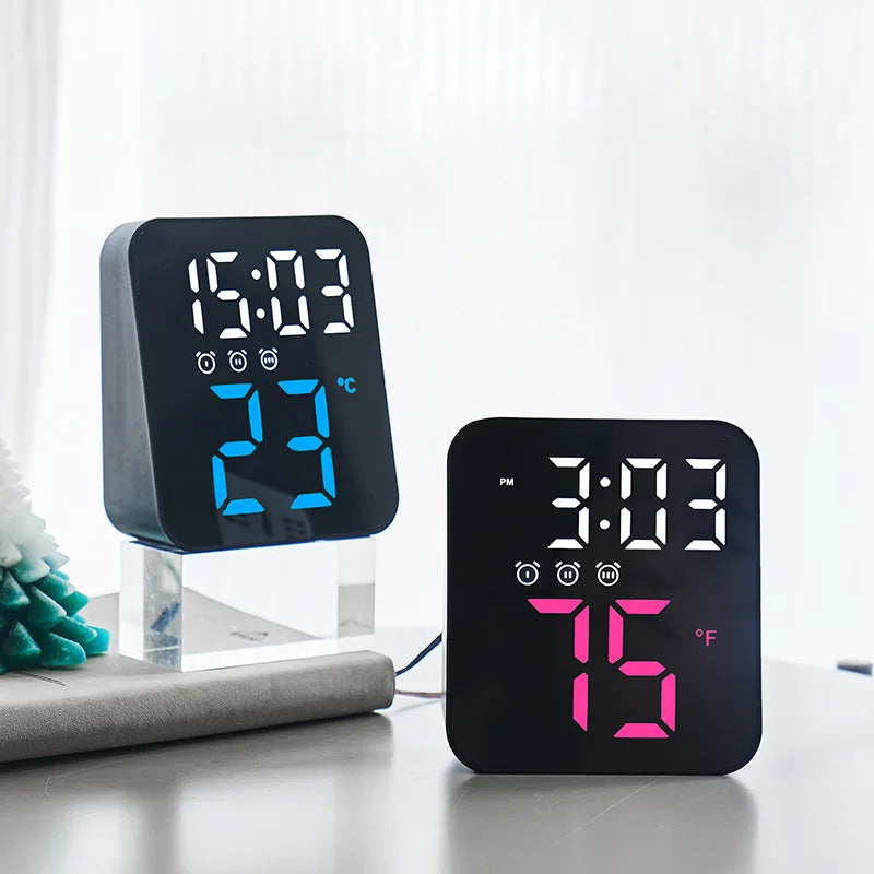 Voice Control LED Alarm Clock – Temperature Display, Night Mode, 12/24H, Anti-Disturb Function, Electronic Wall-Mounted Digital Clock