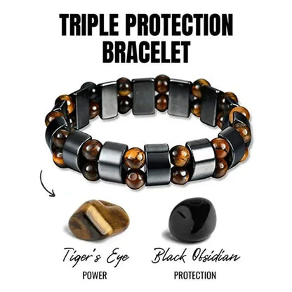 Natural Stone Double Layer Tiger Eye Bracelet - Magnetic Therapy Lymphatic Detoxification, Weight Loss Jewelry for Men and Women