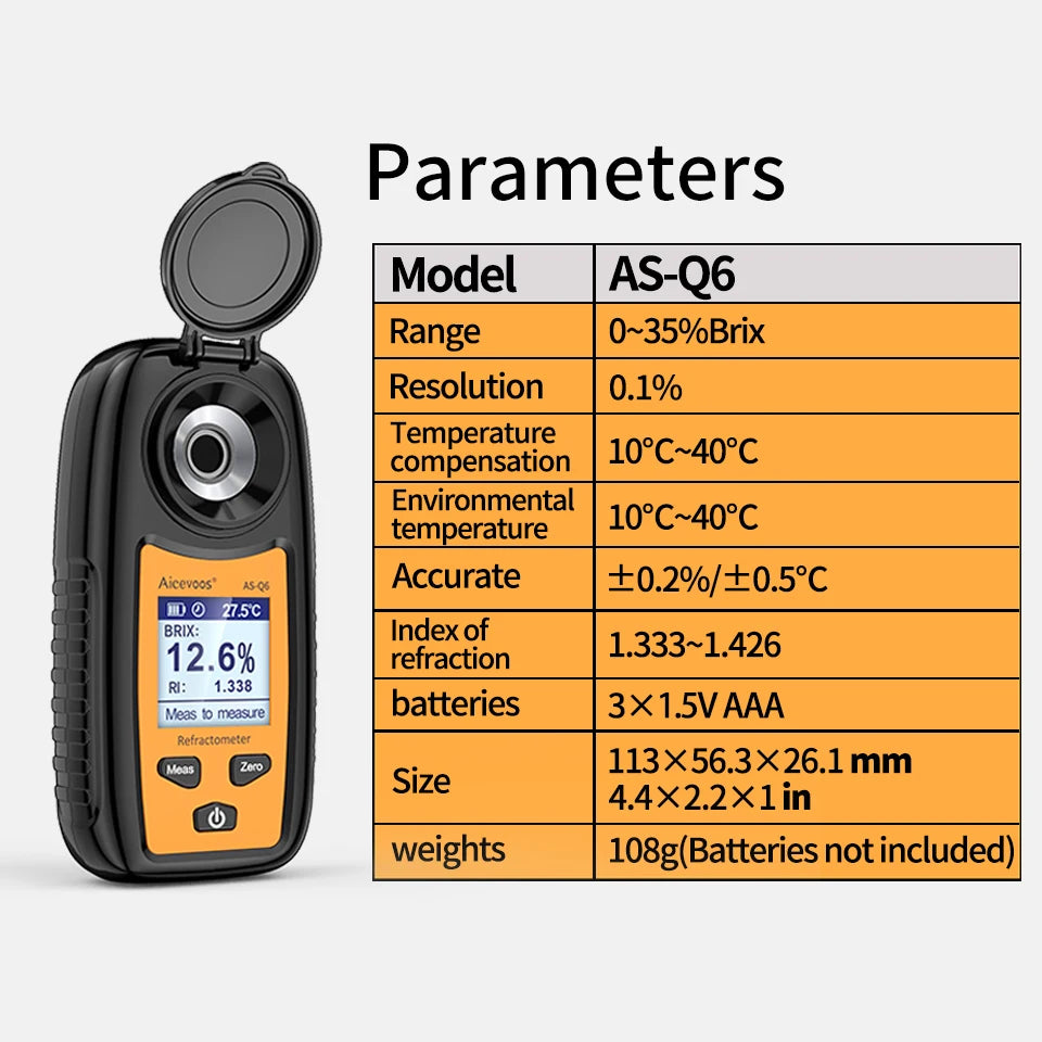 Aicevoos Digital Refractometer Brix Meter - Sugar Content Measuring Instrument for Fruit Juice, Beverage, Wine, Beer - 0-35% Range