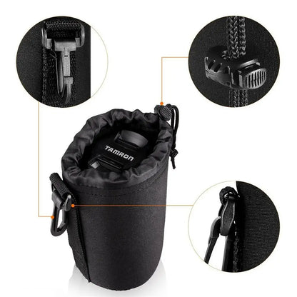 Waterproof Camera Lens Drawstring Bag: S M L XL Sizes for Canon, Sony, Nikon DSLR - Accessories Case with Hook