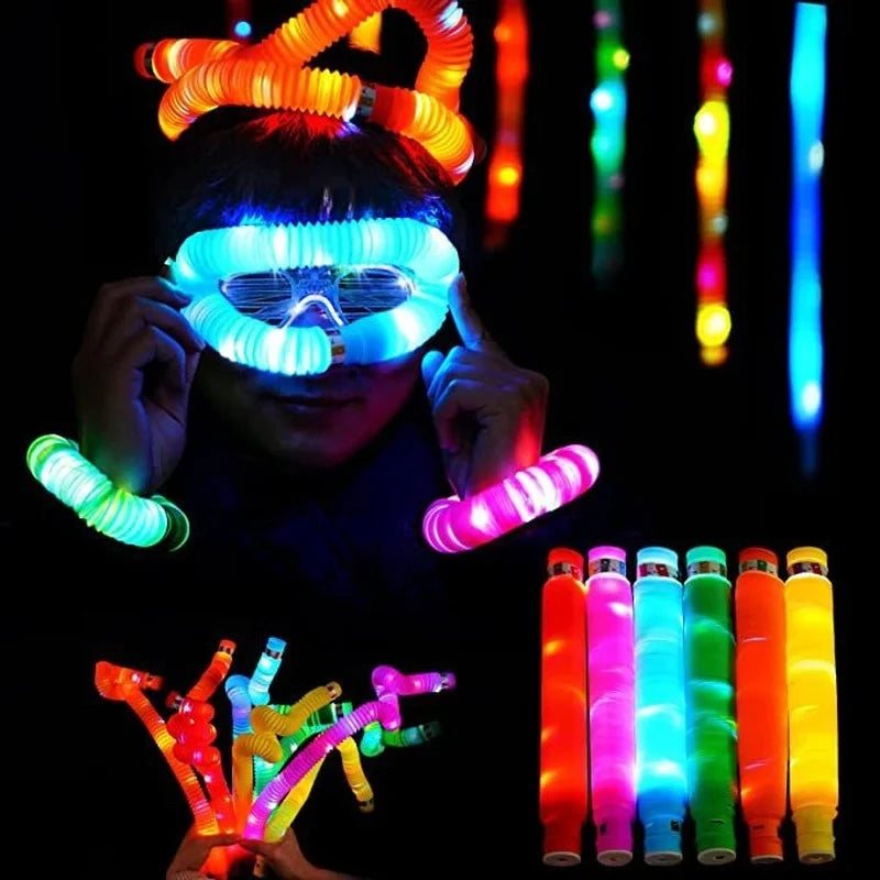 LED Flash Pop Tubes Sensory Toy - Stress Relief Toy for Adults and Kids - Anti-Stress Plastic Bellows for Autism