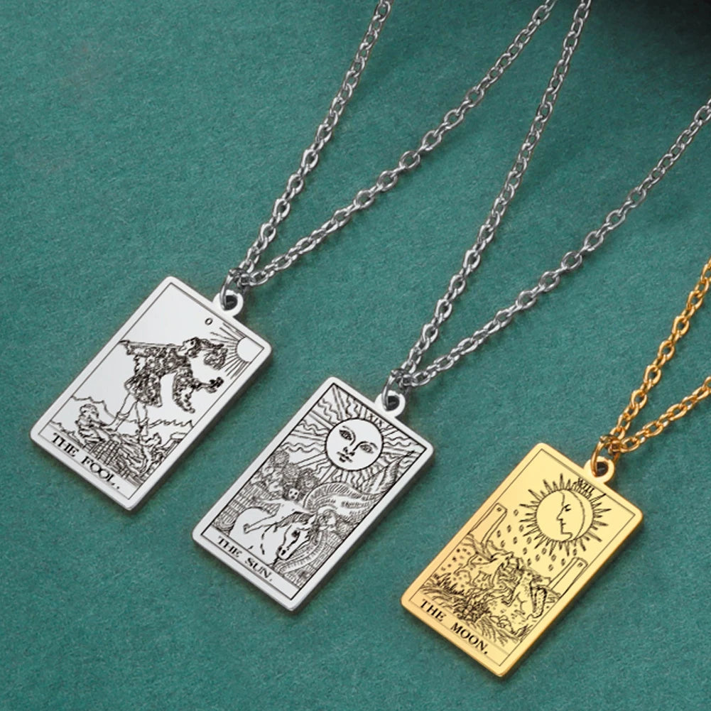 Dawapara Tarot Cards Necklace – Stainless Steel Wealth Amulet, Classic Major Arcana Divination Charm Jewelry for Women