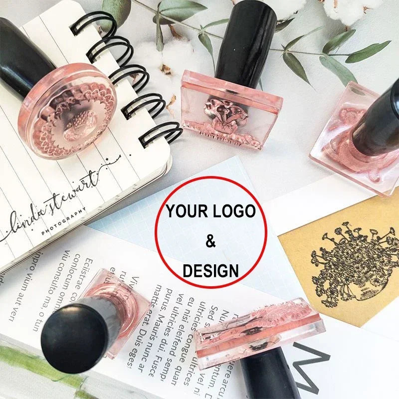 Custom Logo Ink Stamp: Transparent Acrylic for Wedding Invitations, Envelopes, Scrapbooks - DIY Rubber Stamp for Card Making