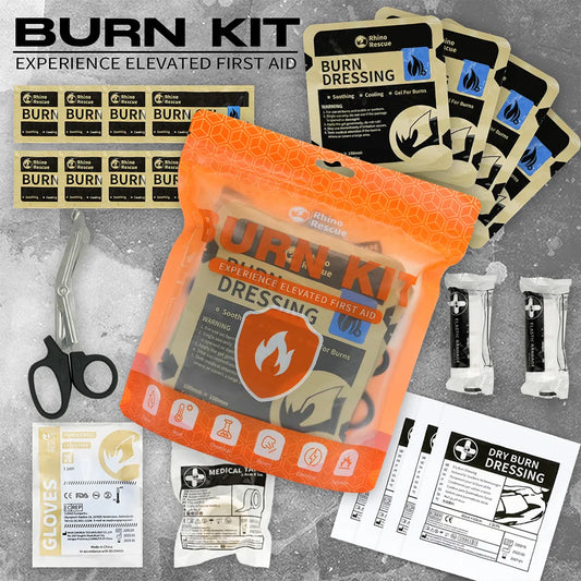 RHINO RESCUE Burn Care Kit: Includes Burn Dressings, Gel Packets, Cooling Cream - Essential Burn First Aid Supplies