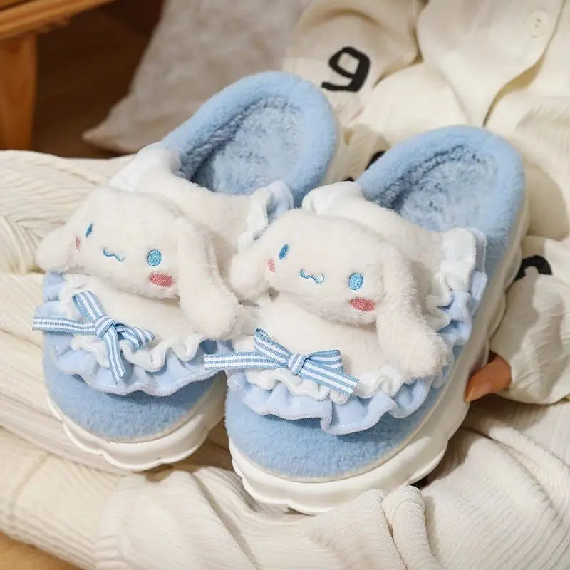 Sanrio Hello Kitty & Friends Plush Cotton Shoes - Kuromi, Cinnamoroll Kawaii Cartoon Slippers, Y2K Flat Shoes Gift