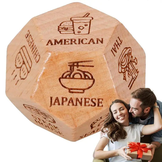 Food Dice Decision Game: Wooden Couple Date Night Ideas - Funny Gift for Couples, Perfect for Anniversary, Halloween, Valentine's Day