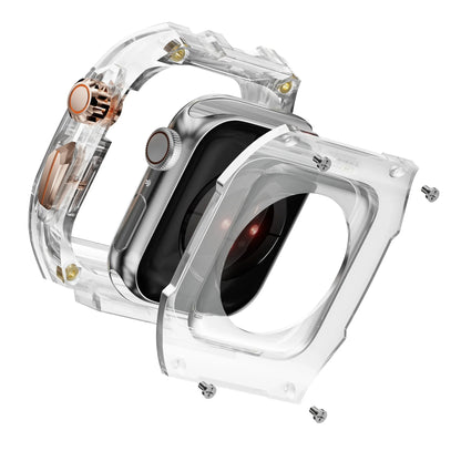 Transparent Modification Kit for Apple Watch Ultra 9/8/7 - 49mm, 44mm, 45mm Strap and Case, iWatch Series 6/5/4 Rubber Band Refit Mod