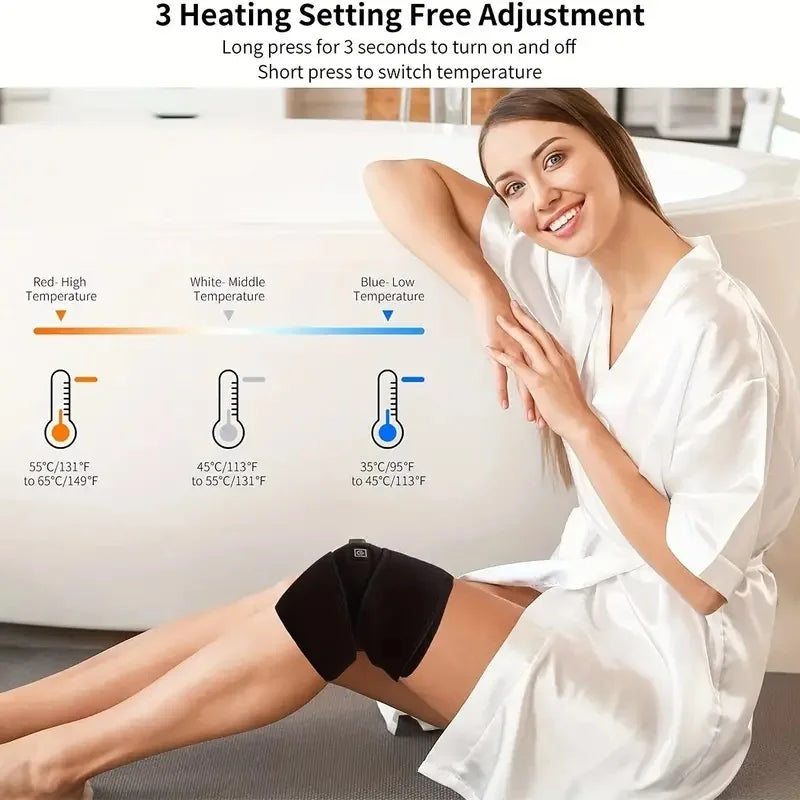 Heating Knee Massage Belt - Adjustable Knee Protector with 3-Temperature Settings, Single Black