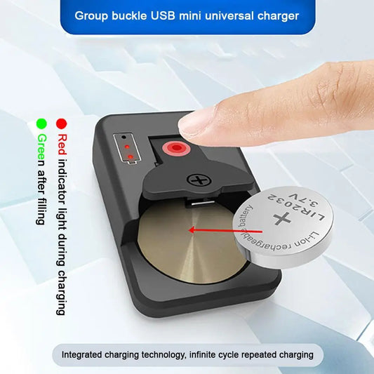 Universal Portable Button Battery Charger - Compatible with LIR1025, LIR1220, LIR1254, LIR1620, LIR1632, LIR2016, LIR2025, LIR2032, LIR2430, LIR2450