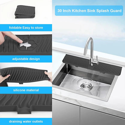 Silicone Sink Splash Guard - Upgraded Faucet Mat Gadgets - Drip Catcher Mat for Kitchen - Water Splash Guard Behind Faucet