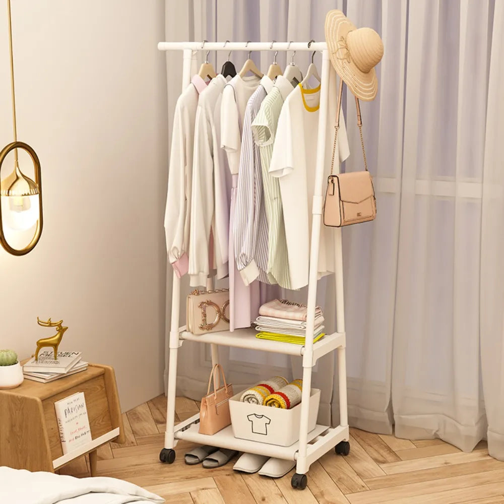 Mobile Clothes Hanger - Floor-Mounted Triangle Hat Rack with Wheels for Bedroom and Household Storage