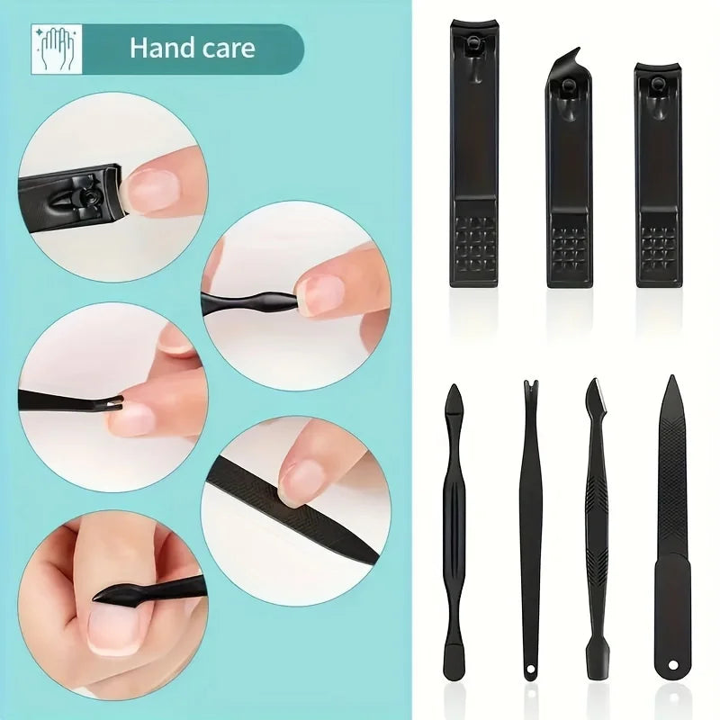 7-24pcs Professional Black Nail Clippers Kit - Ultra Sharp Fingernail and Toenail Cutters for Men and Women, Sturdy Pedicure Tools