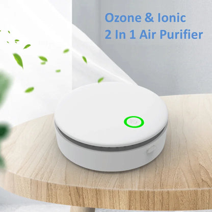 Portable 2-in-1 Ozone & Ionic Air Purifier - Eliminate Odor for Home, Car, Refrigerator, Shoe Cabinet, Pet Room