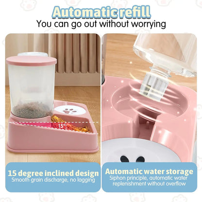 Automatic Cat Feeder and Water Dispenser Set – 2 in 1 Tilted Gravity Pet Food and Water Feeder