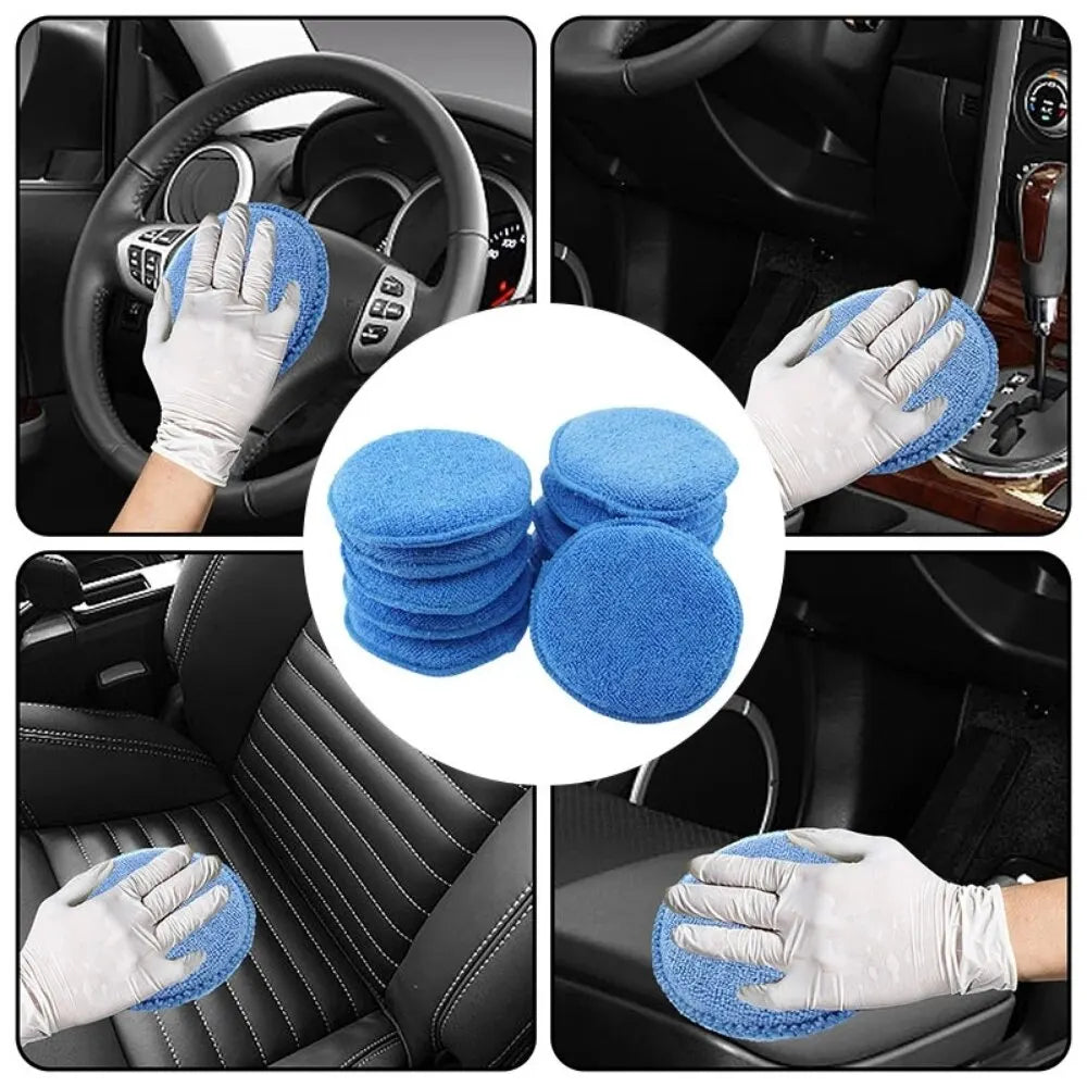 10 Pcs Microfiber Terry Cloth Waxing Sponges: Round Cake Car Polishers with Pocket - Plated Crystal Sponge Blocks